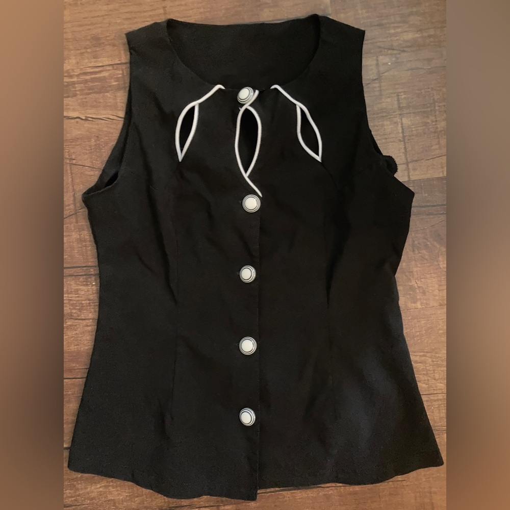 Voodoo Vixen Black Top with Cutout Neckline, Some Stretch, Size Small